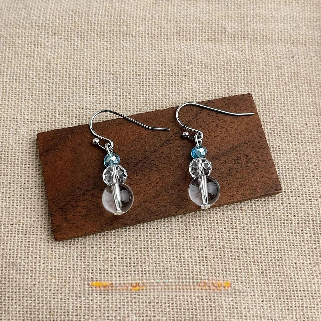 New Chinese Style Glass And White Crystal Ball Drop Earrings Handmade Minimalist Round Jewelry For Women