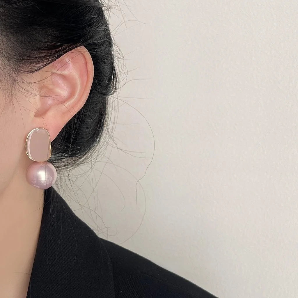 Elegant Irregular Geometric Large Pearl Drop Earrings 14K Plated Copper Fashion Jewelry