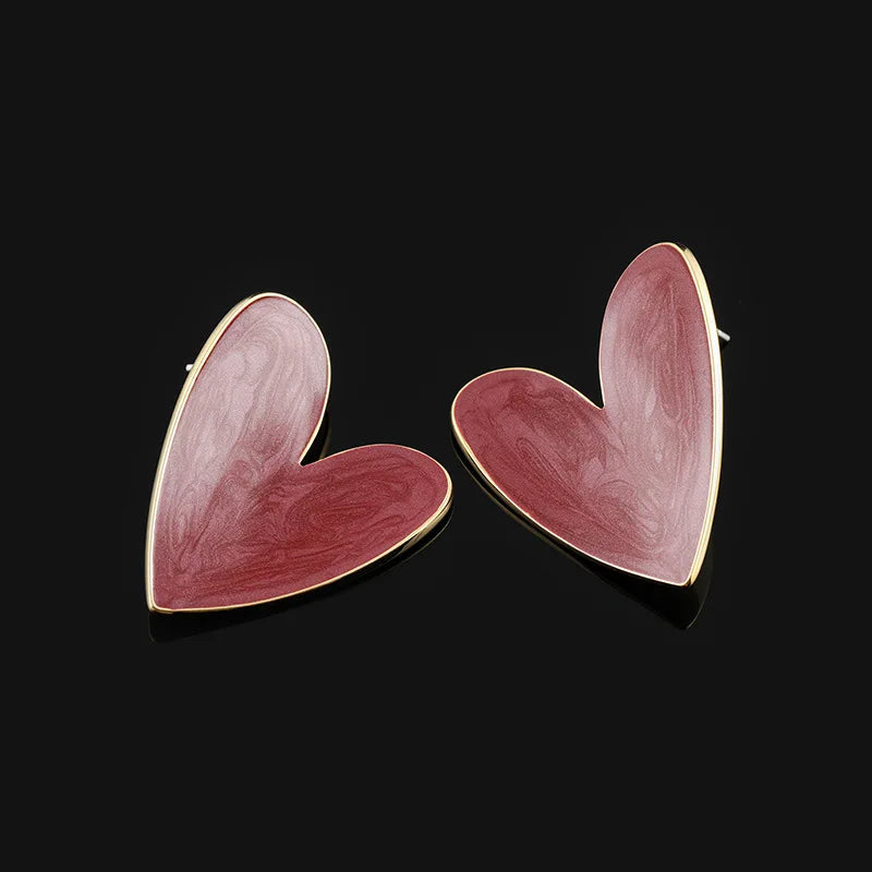 Vintage Dark Red Enamel Heart Alloy Elegant Statement Stud & Clip On No Piercing Fashion Earrings