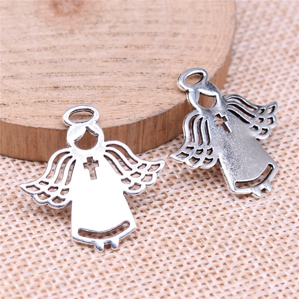 27x26mm 2.14g Antique Silver Zinc Alloy Cross Angel Charm Pendant for DIY Necklace Bracelet Making