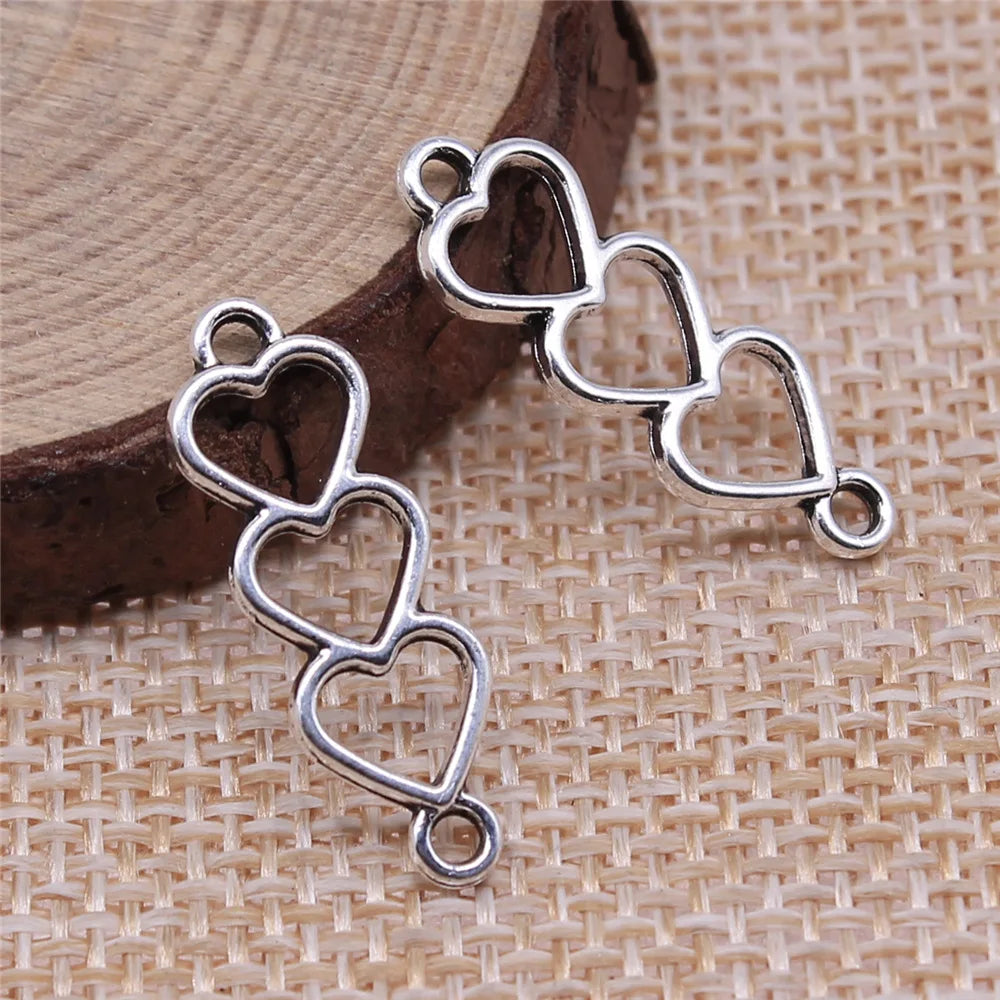 24x8mm 0.7g Multicolor Zinc Alloy Hollow Heart connector charm for DIY bracelet making