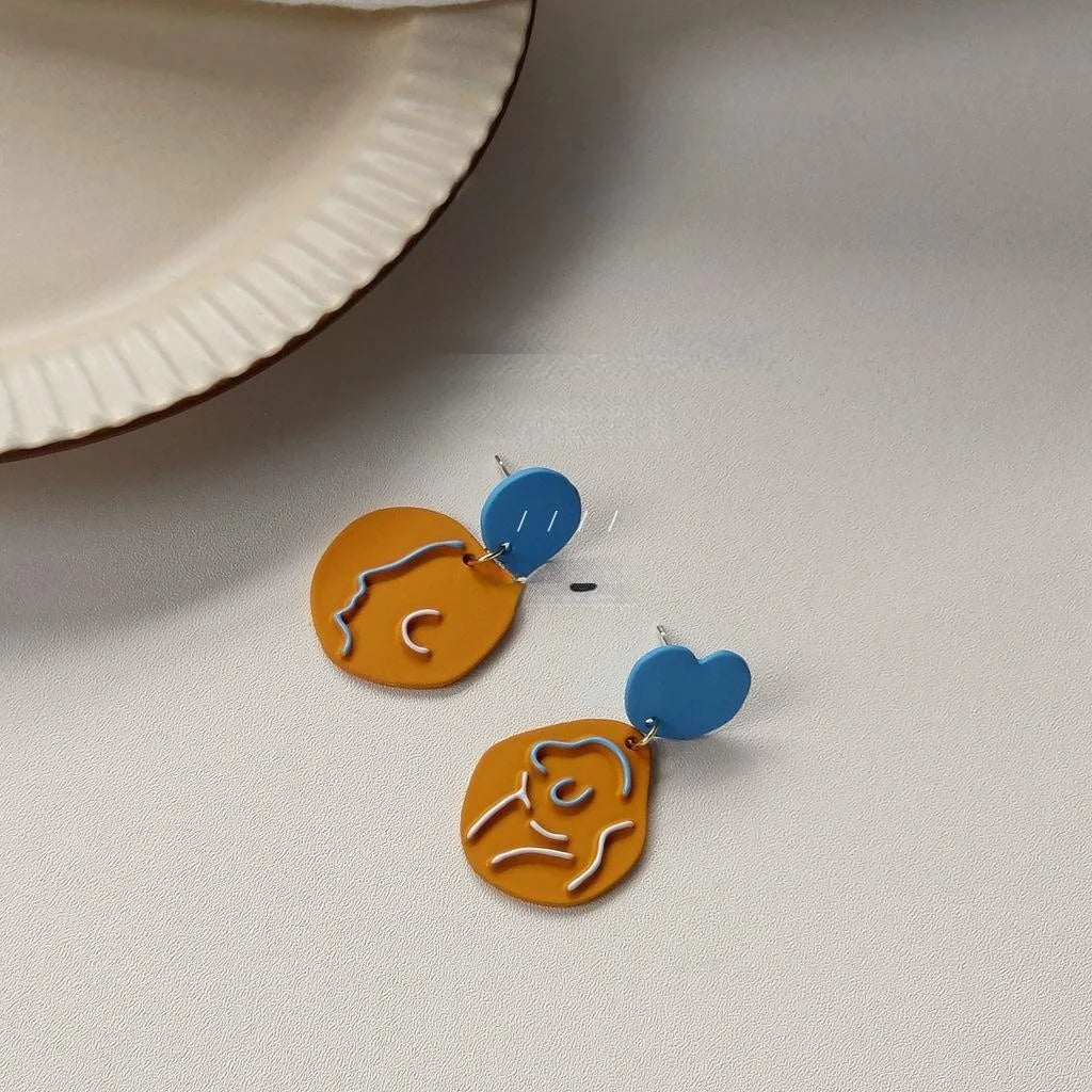 Abstract Asymmetric Enamel Copper Stud Earrings With Silver Plated Pins For Women