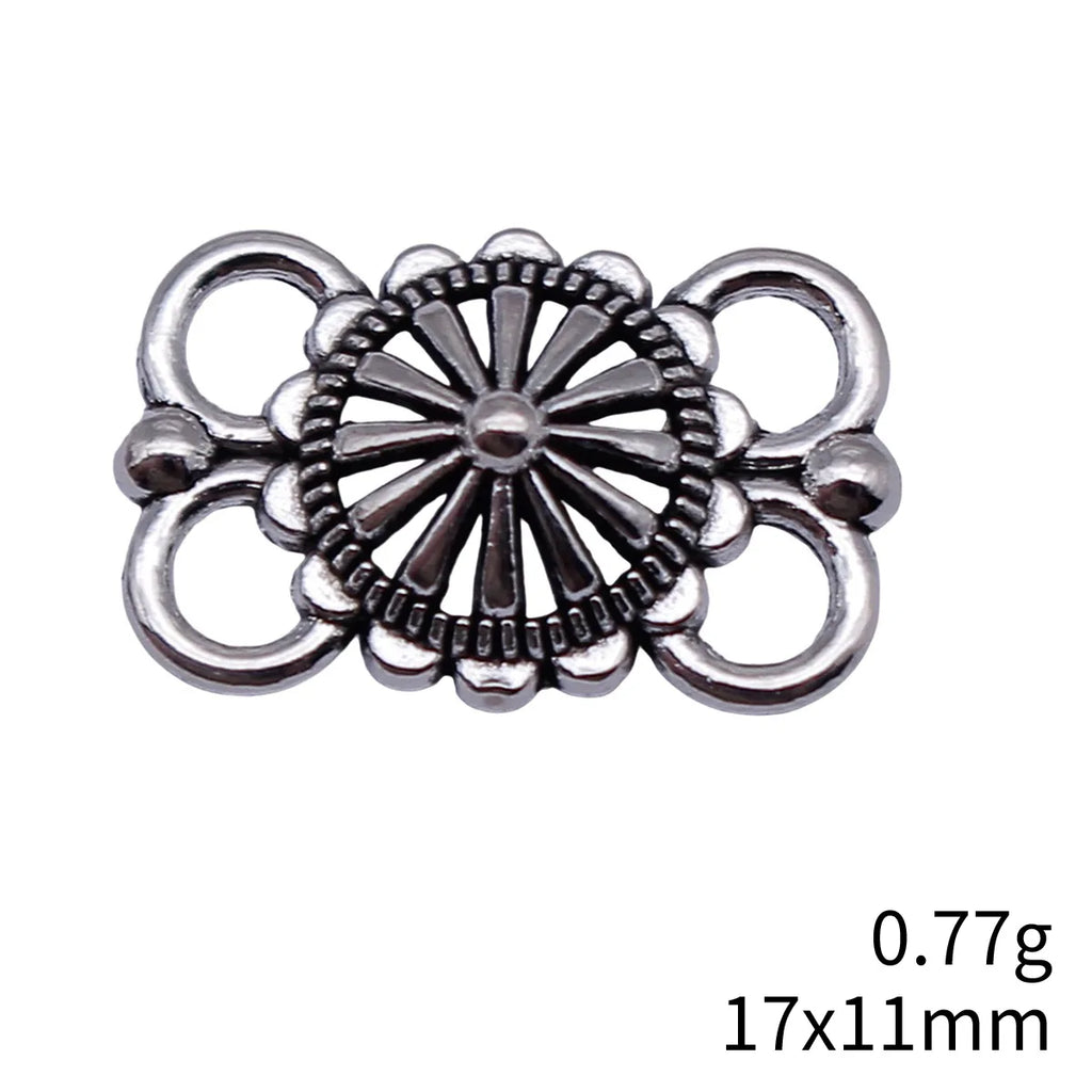 17x11mm 0.77g Antique Silver Zinc Alloy Flower Four-Hole Connector Charm for DIY Bracelet Jewelry Making