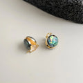 Vintage Style Round Geometric Abalone Shell Copper Double Sided Drop Earrings