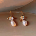 French Light Luxury Baroque Freshwater Pearl Floral Geometric Copper Drop Earrings