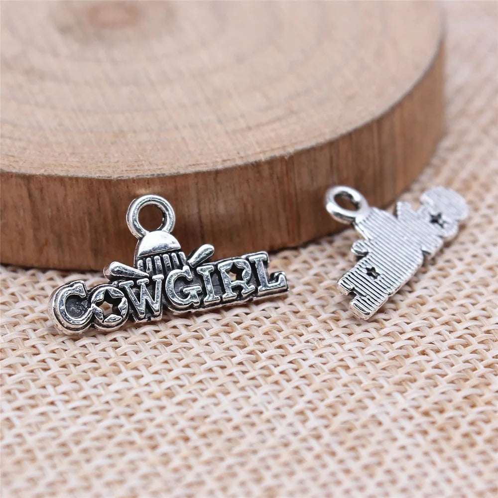 11x22mm 0.9g Antique Silver Zinc Alloy Cowgirl Girl Charm Pendant for DIY Western Jewelry Making