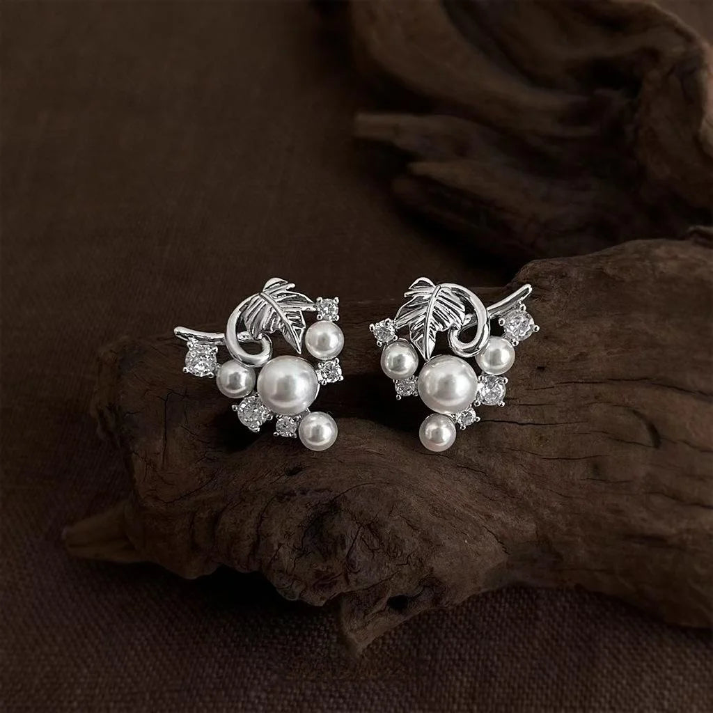 Silver Plated Eco Copper Grape Vine Zircon Drop Earrings For Women Luxury Designer Jewelry