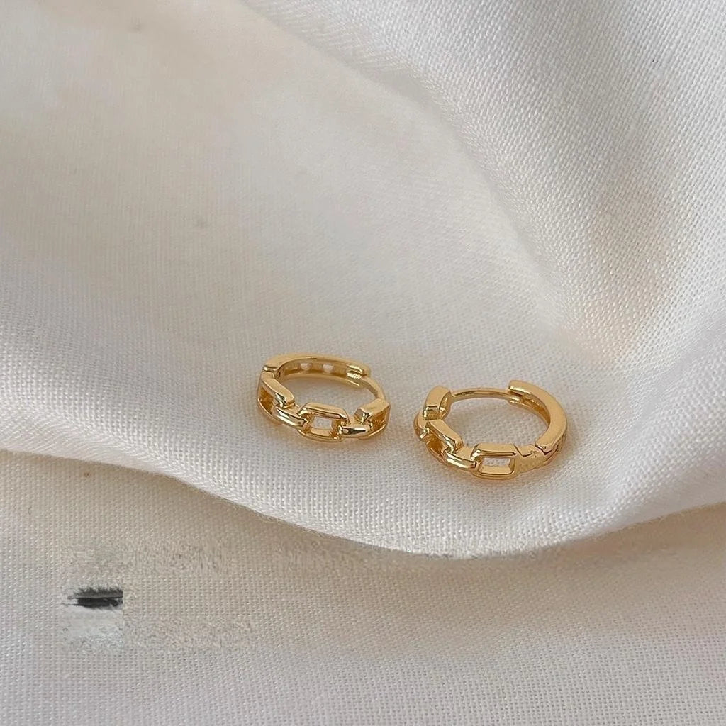 Copper Hollow Chain Geometric Circle Drop Earrings, Minimalist Metallic Everyday Jewelry