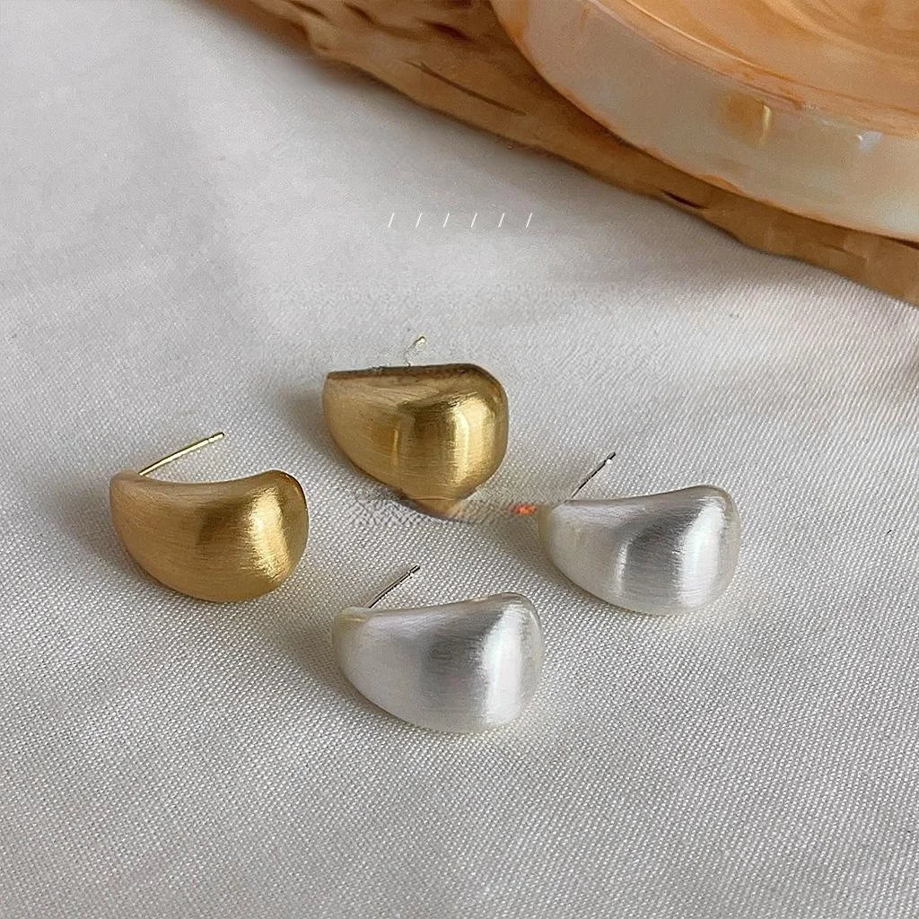 14K Plated Copper Brushed Water Drop Stud Earrings Minimalist Geometric Oval Jewelry