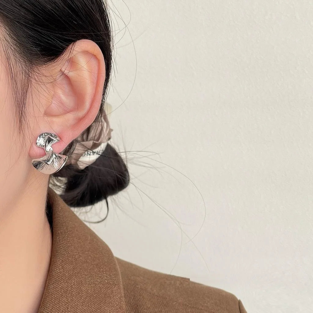 14K Gold Plated Copper Geometric Ginkgo Leaf Drop Earrings Light Luxury Niche Jewelry