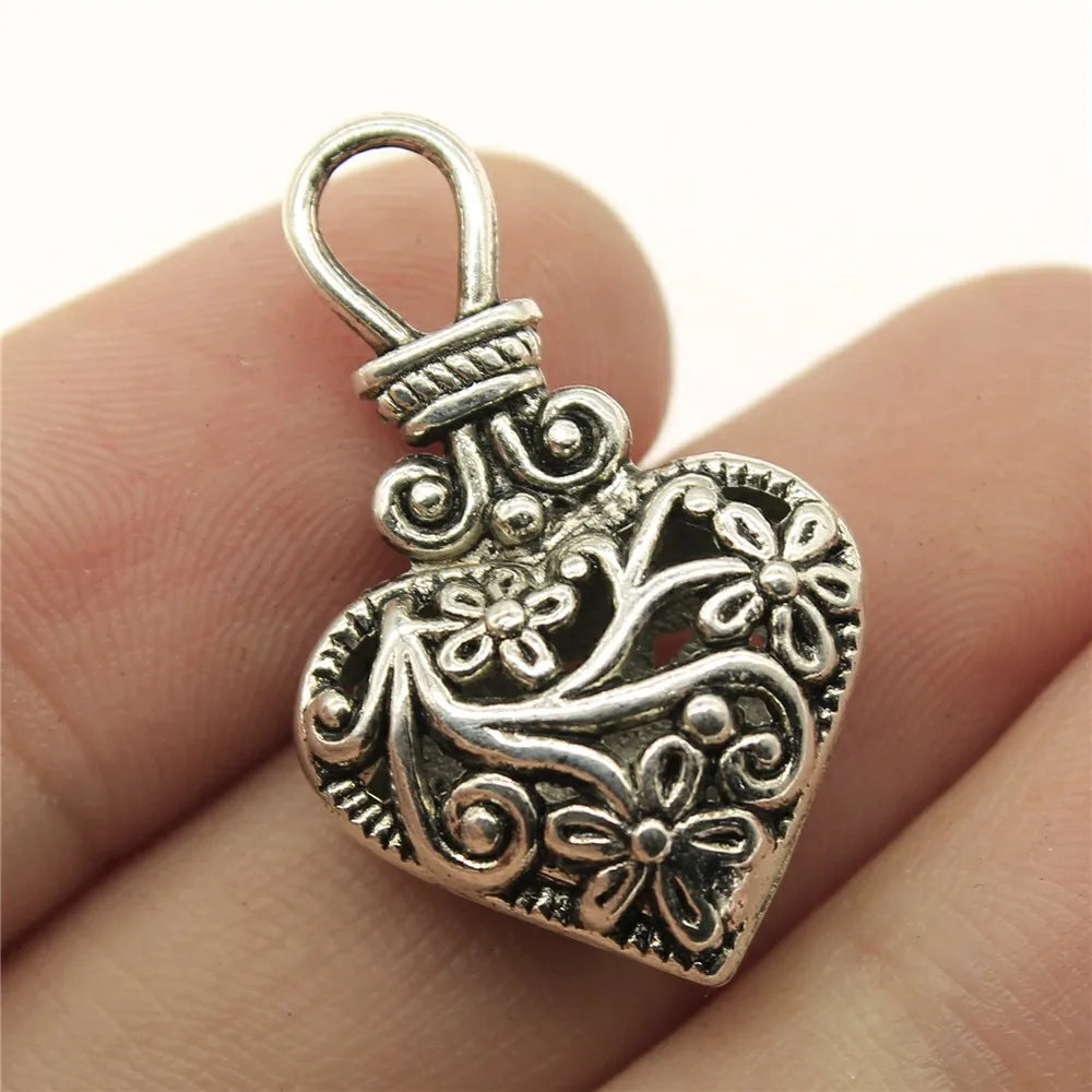 31x19x9mm 3.3g Zinc Alloy 3D Hollow Flower Heart Charm Pendant for DIY Vintage Jewelry Making