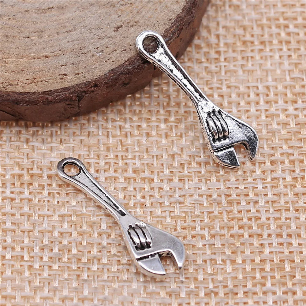 24x7mm 0.9g Multicolor Zinc Alloy Wrench Charm Pendant for DIY Tool Theme Jewelry Making