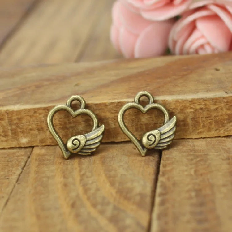 13x12MM Antique Silver Zinc Alloy Winged Heart Charm Pendant for DIY Necklace Bracelet Jewelry Making