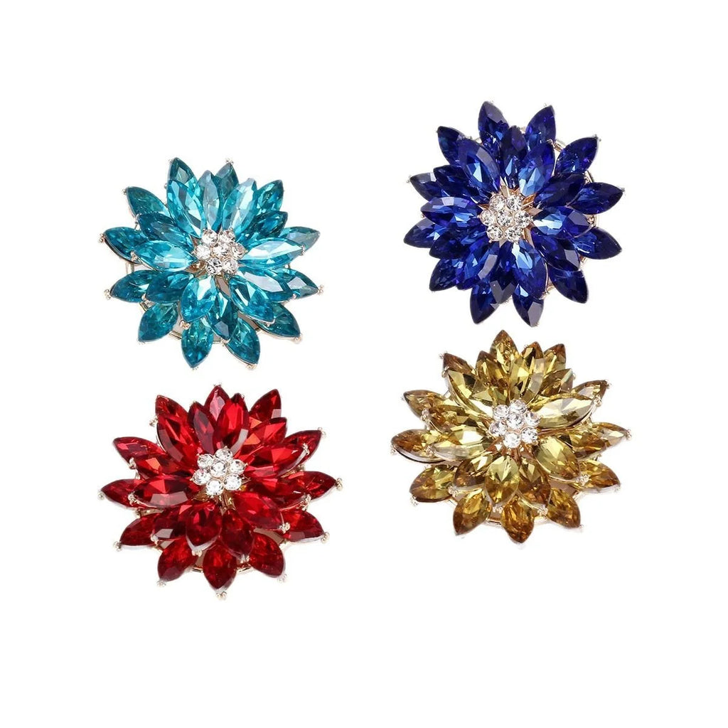 Luxury Blue Crystal Rhinestone Snow Lotus Flower Brooch, Elegant Layered Lapel Pin Corsage Suit Accessory Gift