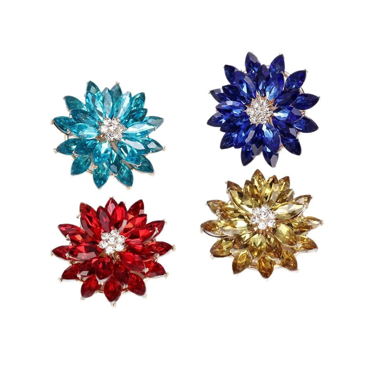 Luxury Blue Crystal Rhinestone Snow Lotus Flower Brooch, Elegant Layered Lapel Pin Corsage Suit Accessory Gift