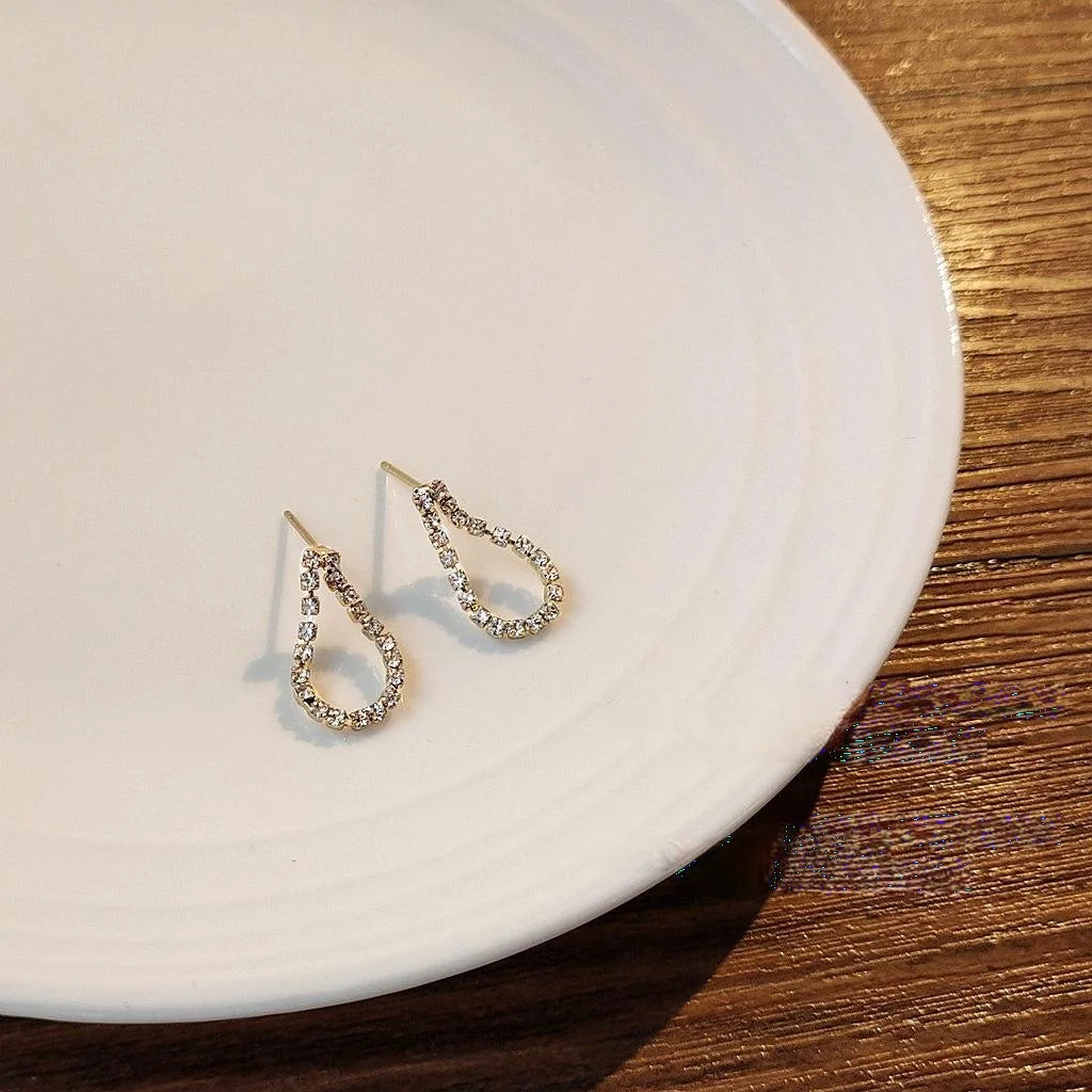 14K Gold Plated Rhinestone Teardrop Stud Earrings For Women Simple Jewelry