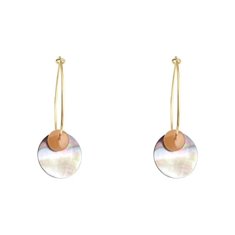 Handmade Copper Real Shell Topaz Round Geometric Drop Earrings For Women Casual Vacation Style