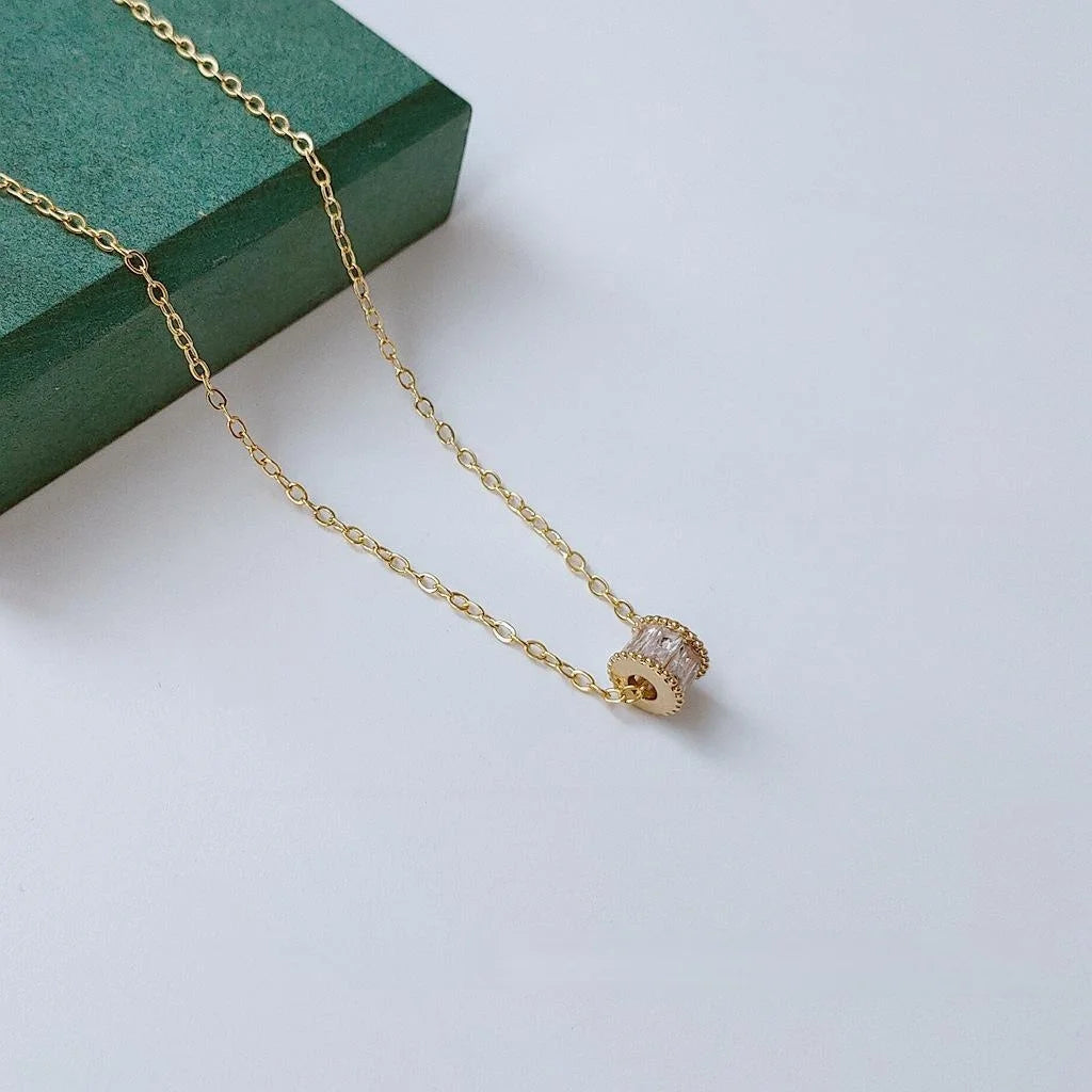 14K Gold Plated Copper Zirconia Micro Pave Slim Waist Pendant Clavicle Necklace Korean Style