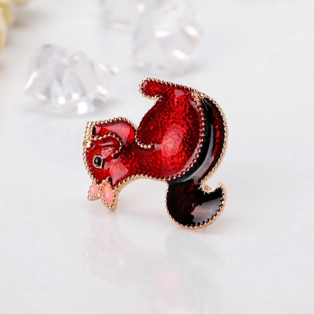 Cute Red Enamel Squirrel Alloy Brooch For Women, Animal Lapel Pin Corsage Suit Accessory Gift