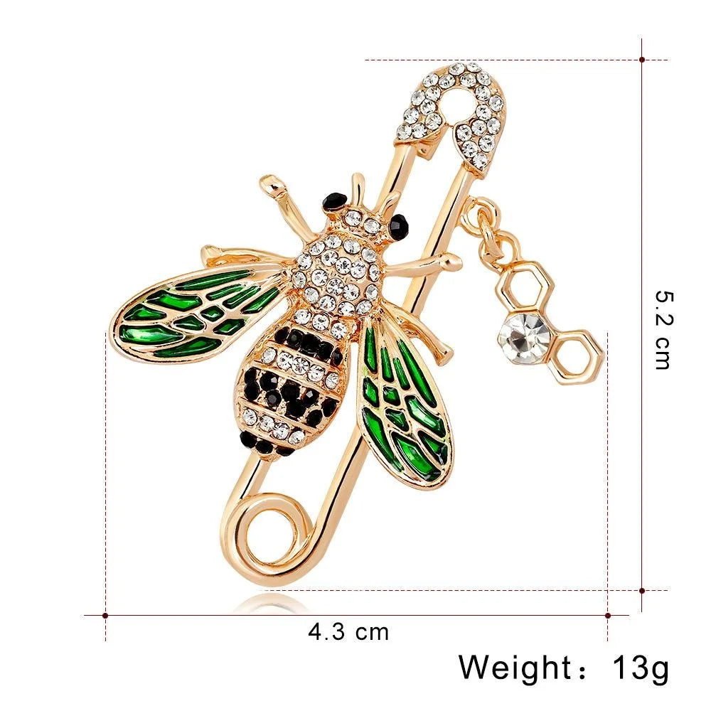 Luxury Rhinestone Enamel Bee Safety Pin Brooch For Women, Elegant Lapel Pin Corsage Suit Accessory Gift