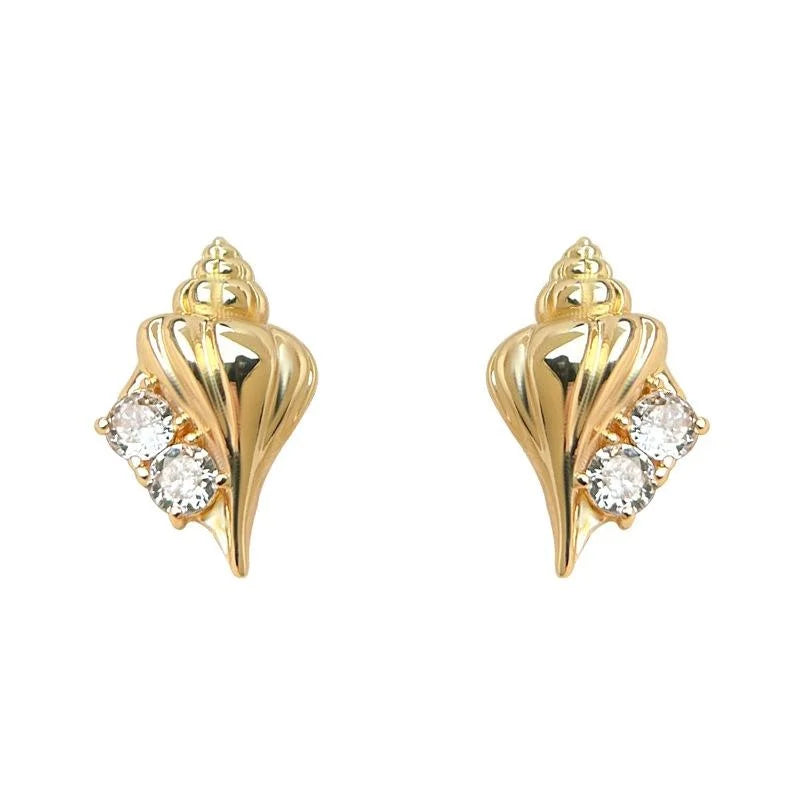 14K Plated Copper Conch Shell Stud Earrings Micro Pave Zircon Ocean Summer Jewelry