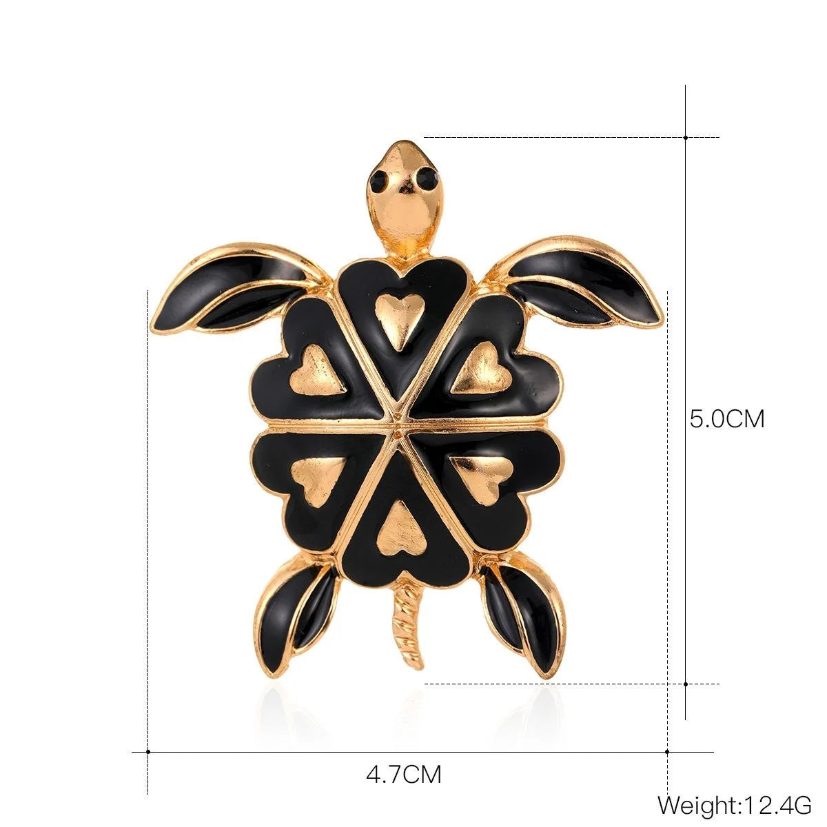 Vintage Black Enamel Heart Sea Turtle Alloy Brooch, Elegant Gold Tone Lapel Pin Suit Accessory Gift