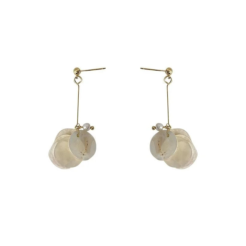 Handmade Original Designer Copper Shell Tassel Geometric Stud Earrings French Minimalist Fairy Style
