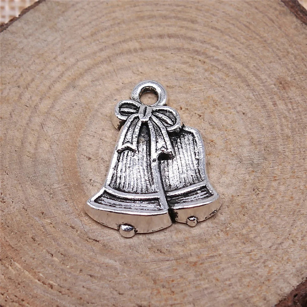 21x17mm 1.9g Antique Silver Zinc Alloy Christmas Bell Charm Pendant for DIY Holiday Jewelry Making