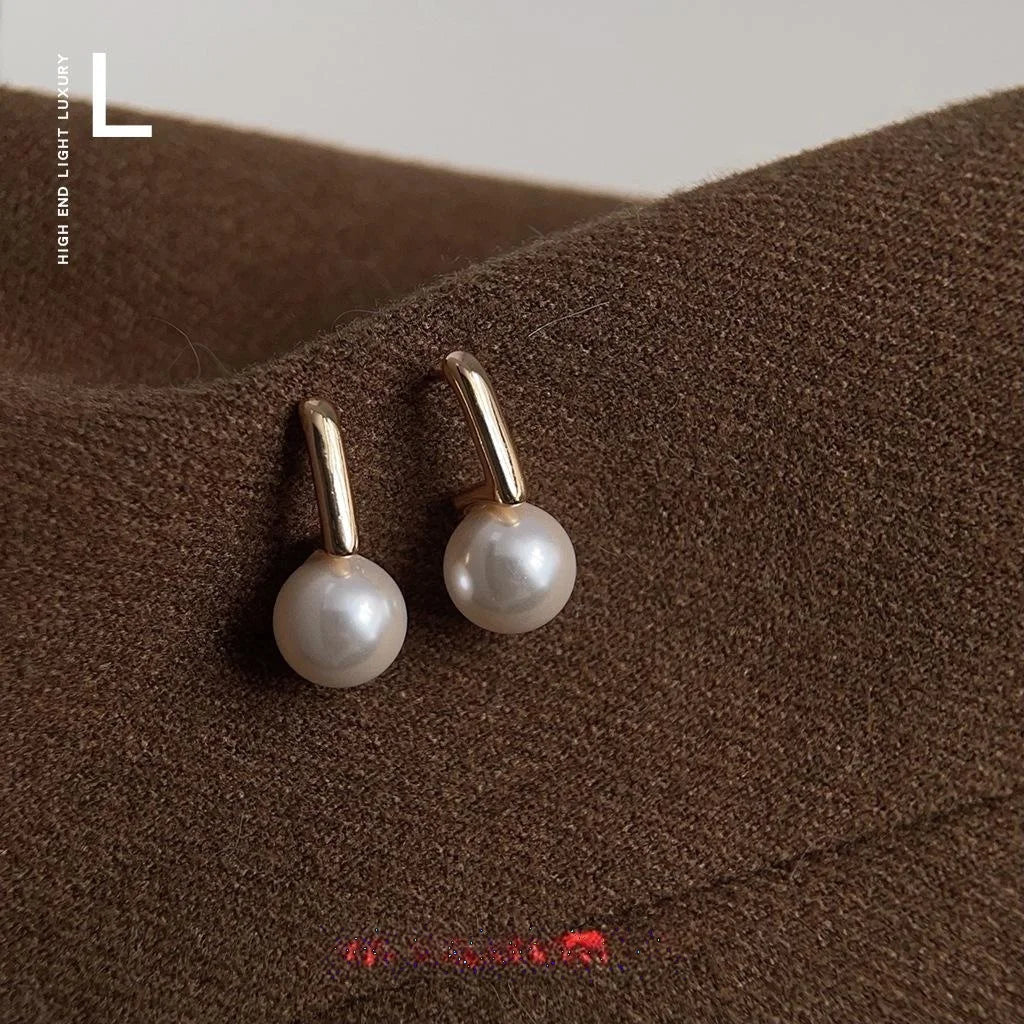 Elegant 14K Gold Plated Glass Pearl Geometric Ball Drop Earrings For Women