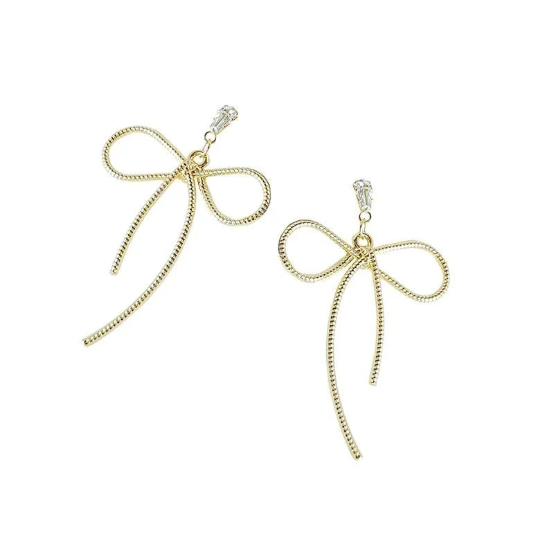 Korean Style Alloy Bowknot Stud Earrings Silver Plated Pin Creative Fashion Jewelry
