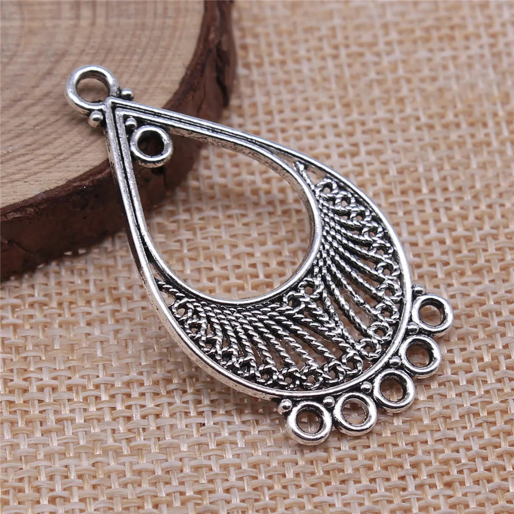 46x25mm 3.6g Antique Silver Zinc Alloy Waterdrop Teardrop Earring Connector Charms for DIY Earring Making