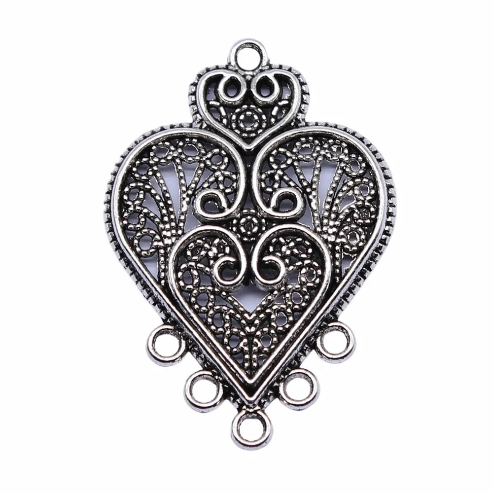35x25mm 2.6g Antique Silver Zinc Alloy Openwork Teardrop Connector Charms for DIY Earrings