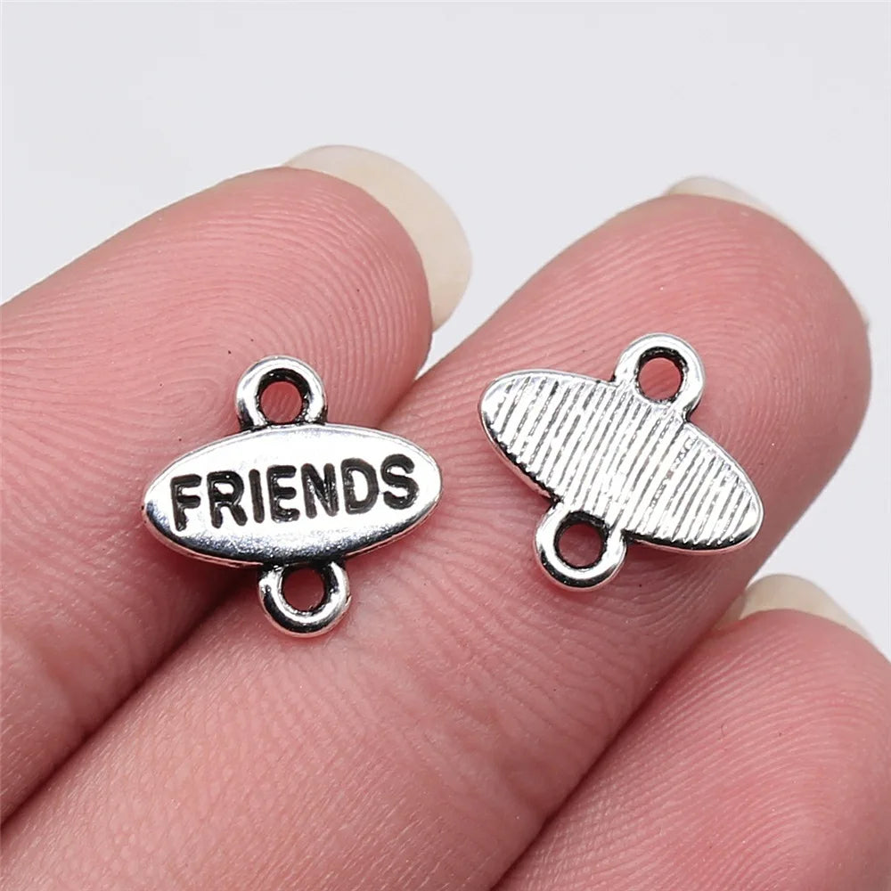 13x12mm 0.65g Antique Silver Zinc Alloy Friends Word Connector Charm for DIY Bracelet Jewelry Making