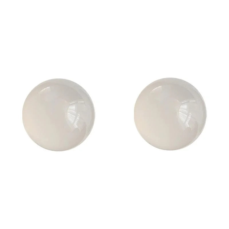 White Agate Natural Stone Round Geometric New Chinese Minimalist Stud Earrings for Women