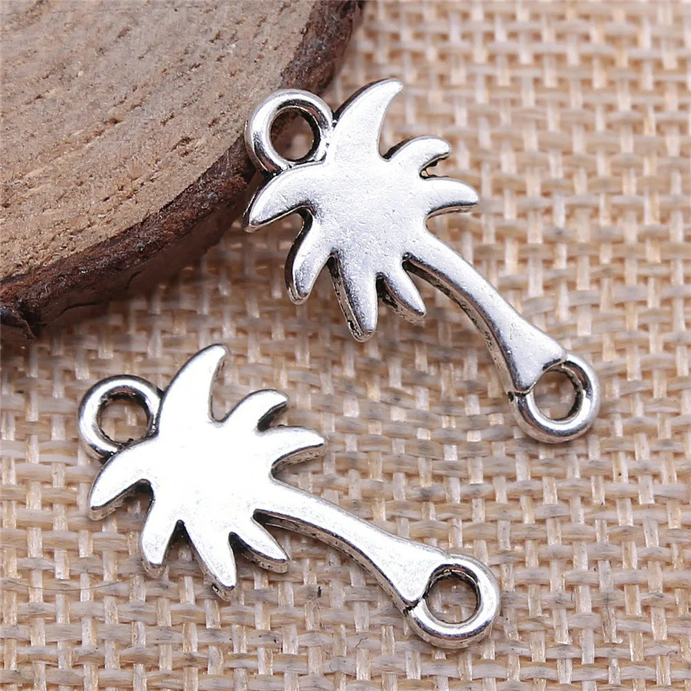 12x25mm 1.4g Antique Silver Zinc Alloy Coconut Tree Connector Charm for DIY Jewelry Making