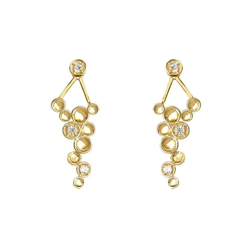 14K Plated Copper Micro Pave Zircon Geometric Round Two Way Drop Earrings