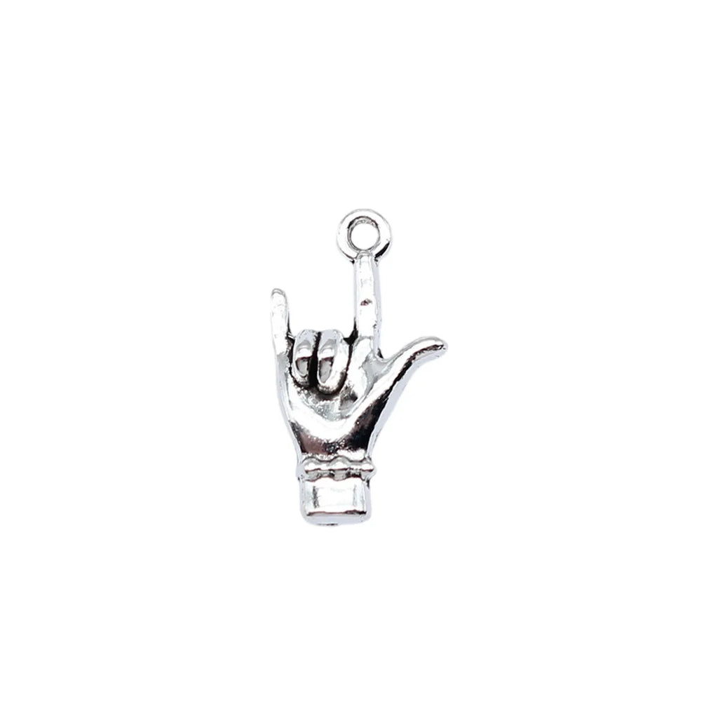 21x12mm 1.3g Antique Silver Zinc Alloy I Love You Hand Gesture Charm Pendant for DIY Necklace Bracelet