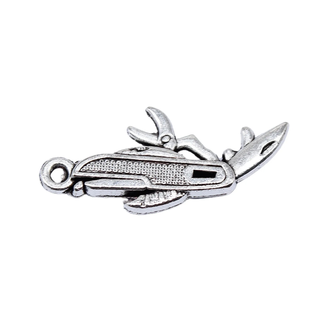 25x11mm 1.5g Antique Silver Zinc Alloy Folding Knife Charm Pendant for DIY Tool Theme Jewelry Making