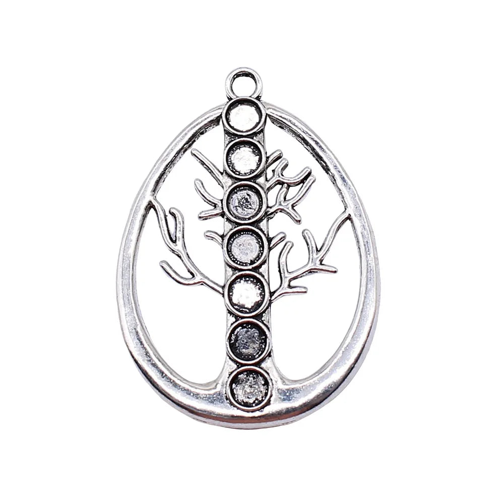 35x48mm 8g Antique Silver Tone Zinc Alloy 7 Chakra Tree of Life Hollow Charm Pendant for DIY Jewelry