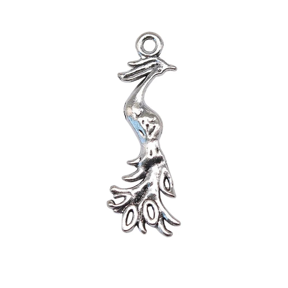 31x11mm 1.6g Antique Silver Zinc Alloy Peacock Phoenix Bird Charm Pendant for DIY Jewelry Making