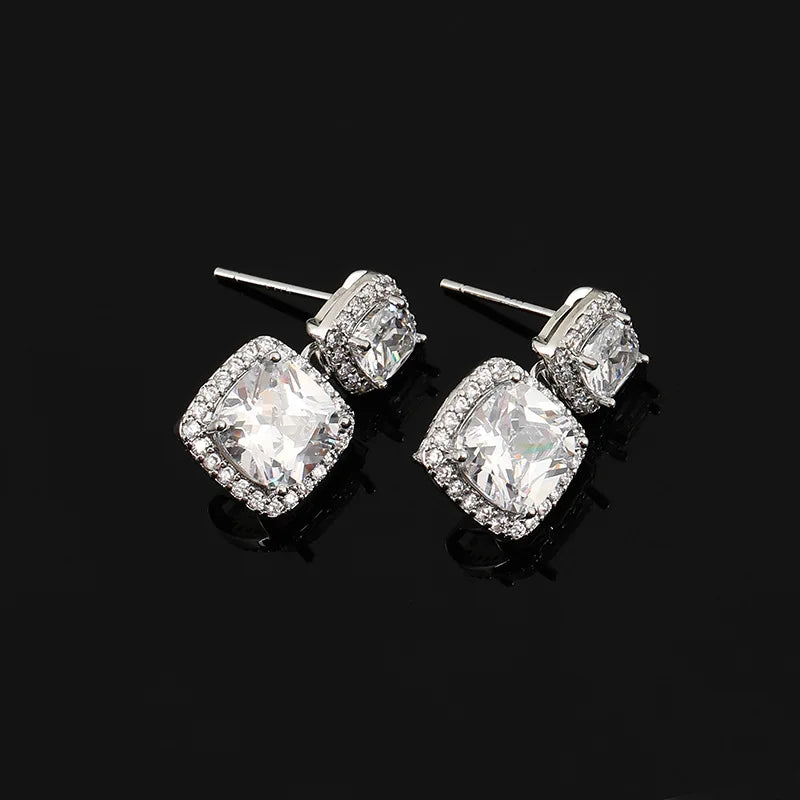 Luxury Square Zircon Rhinestone Drop Stud & Clip On No Piercing Geometric Spiral Women's Earrings
