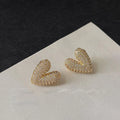 Light Luxury Copper Heart Stud Earrings With Micro Pave Zircon And Silver Plated Pins