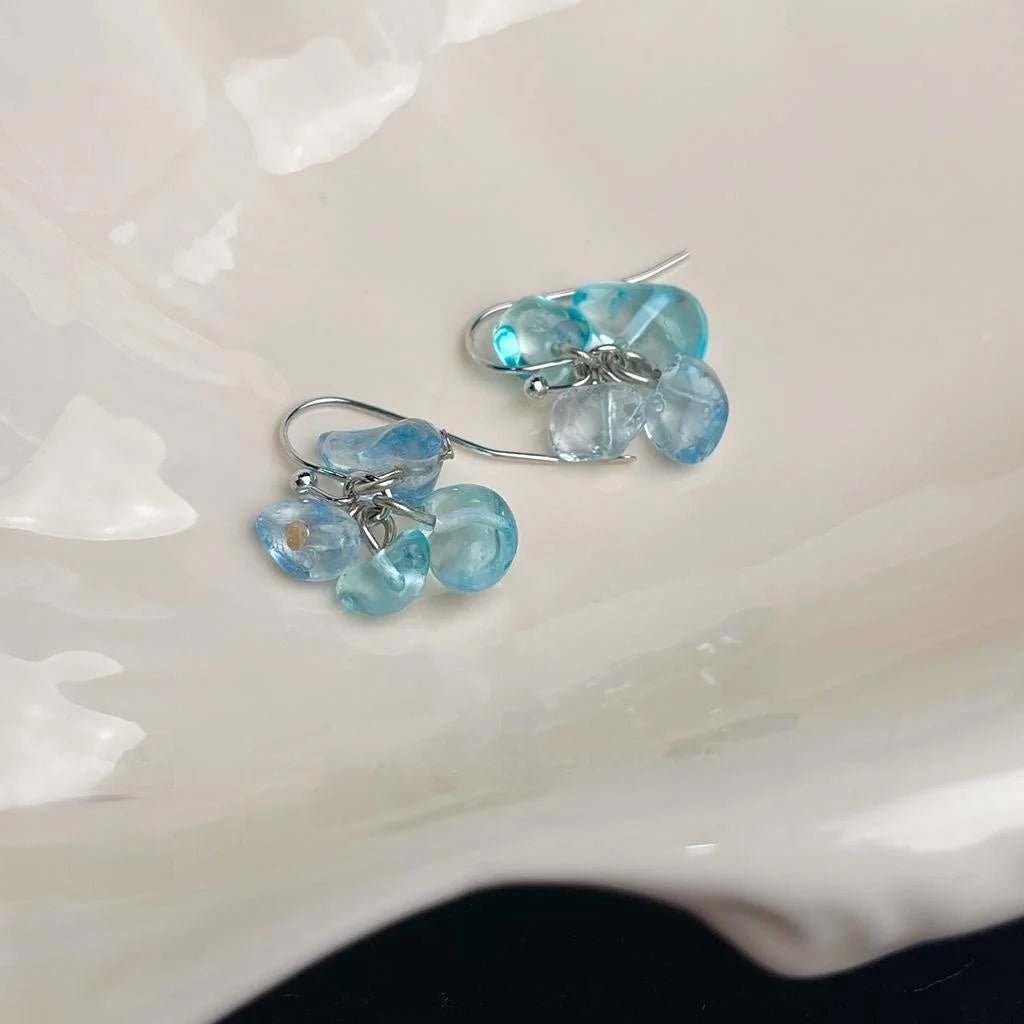 Handmade Aquamarine Crushed Stone Irregular Geometric Drop Earrings For Women