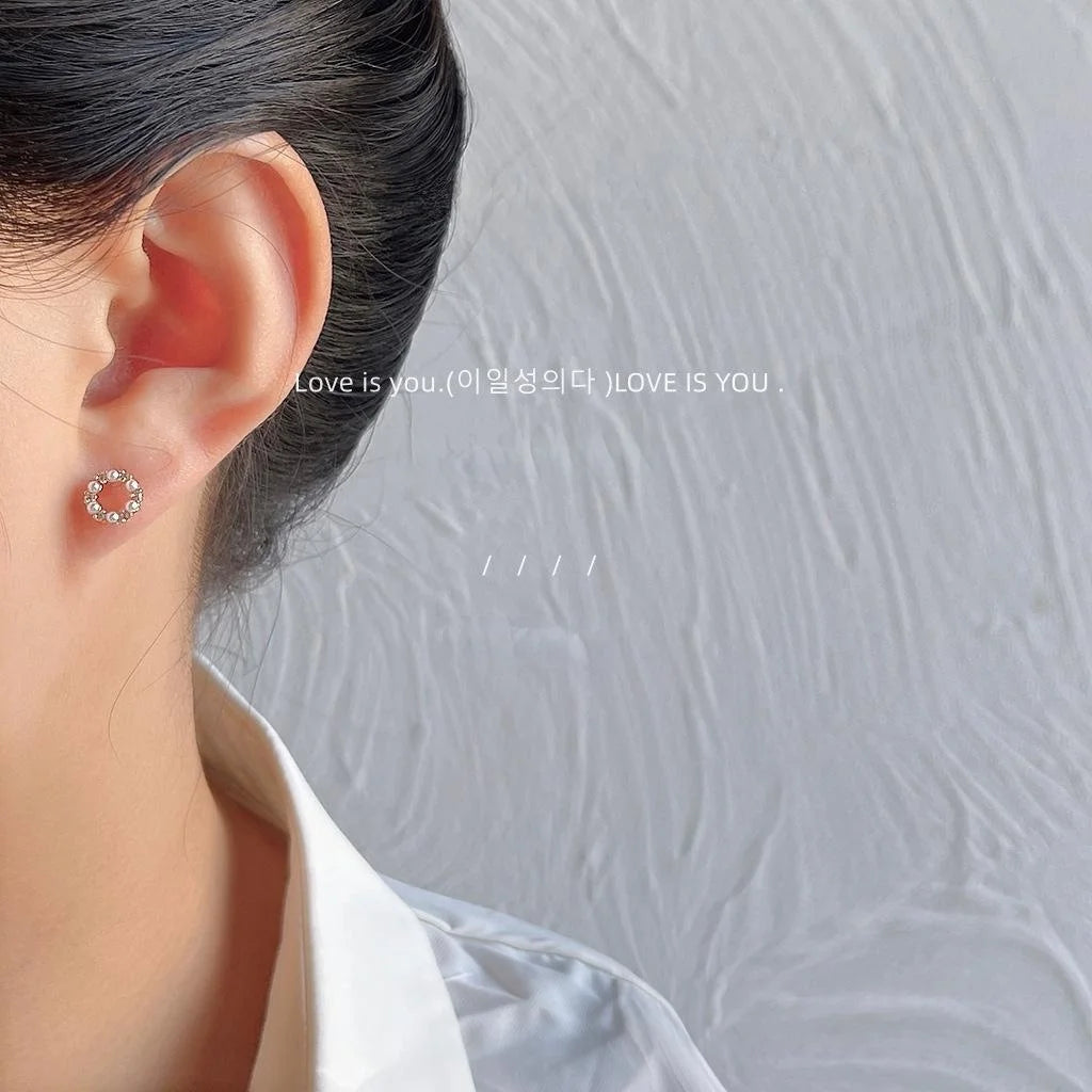 Mini Round Micro Pave Zircon 14K Plated Copper Stud Earrings For Minimalist Daily Wear