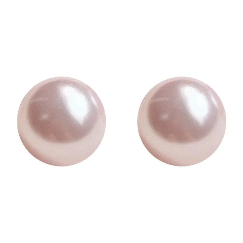 Minimalist Round Glass Pearl Stud Earrings With Silver Plated Pins Light Luxury Jewelry