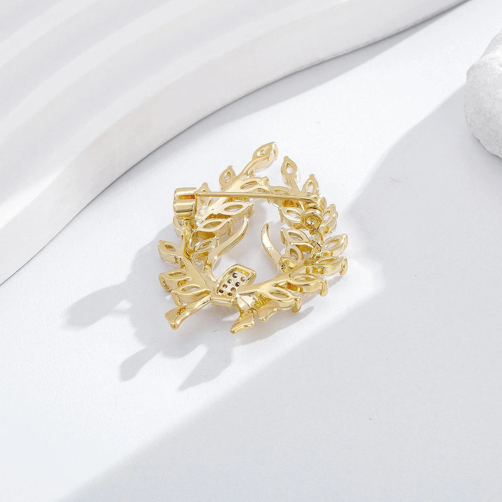 Luxury Gold Wheat Sheaf Zircon Brooch, Elegant Harvest Leaf Lapel Pin Corsage For Coat Suit Gift