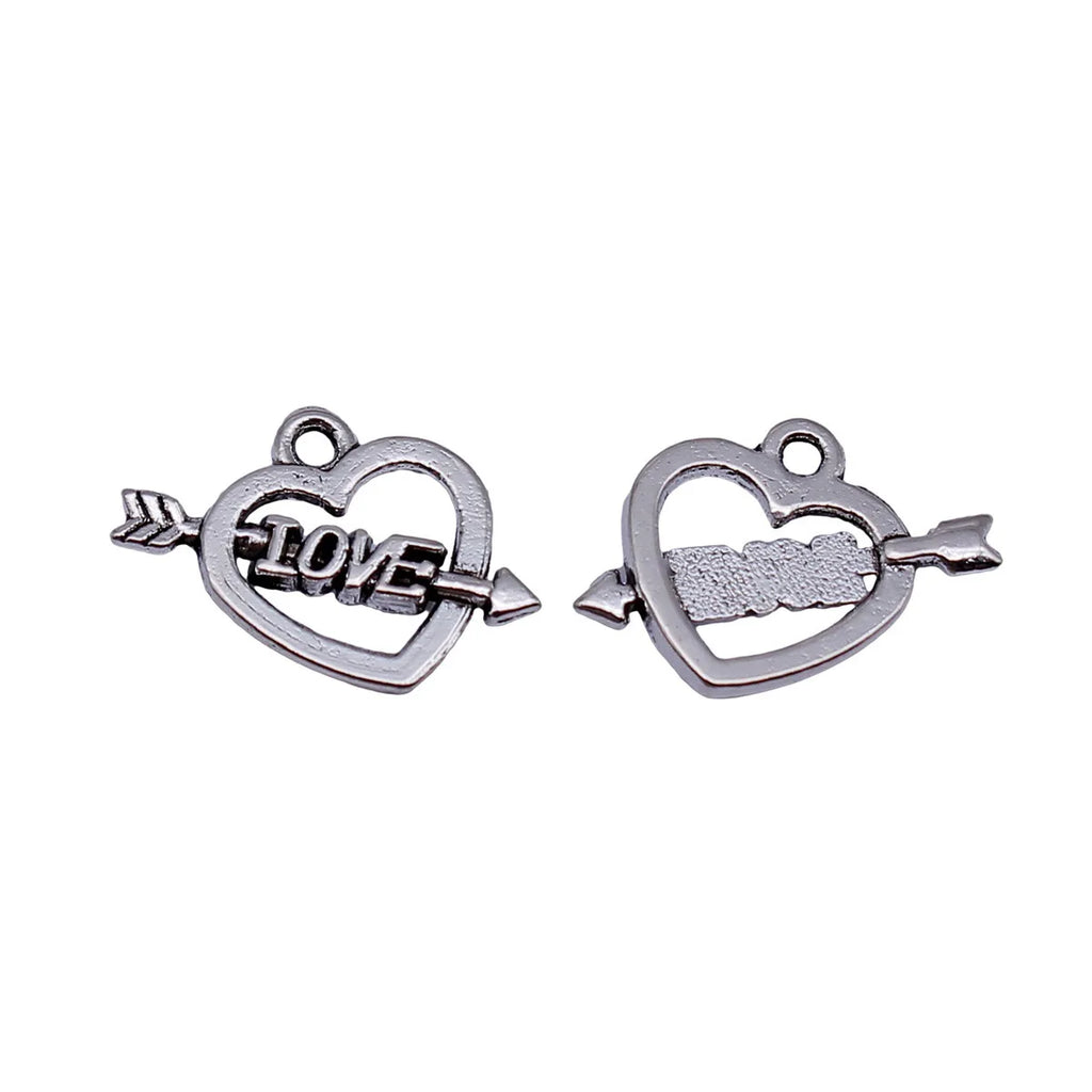 17x14mm 0.73g Antique Silver Zinc Alloy LOVE Arrow Heart Charm Pendant for DIY Bracelet Jewelry Making