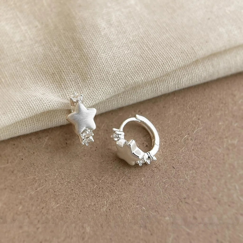 Brushed Copper Micro Pave Zircon Star Drop Earrings Light Luxury Commuter Jewelry for Women