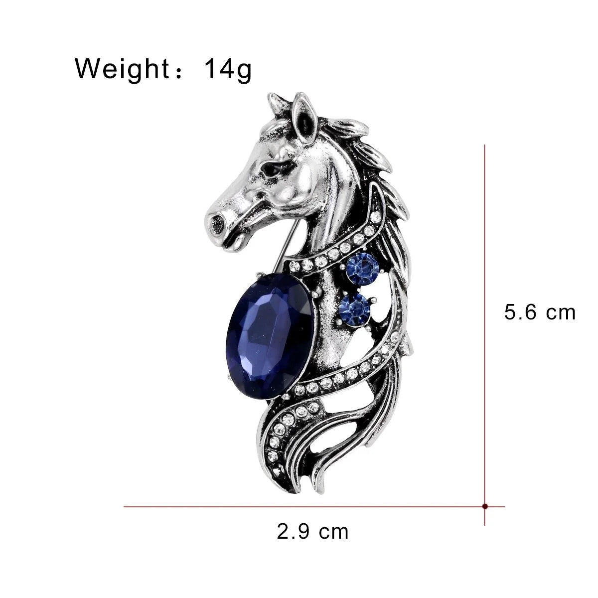 Vintage Horse Head Brooch With Blue Rhinestone And Antique Silver Alloy, Elegant Lapel Pin Suit Accessory