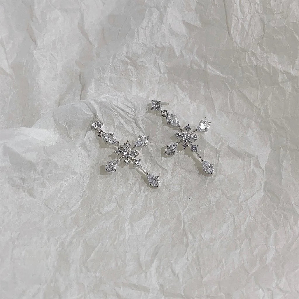 Trendy Style Cross Zircon Copper Drop Earrings For Women